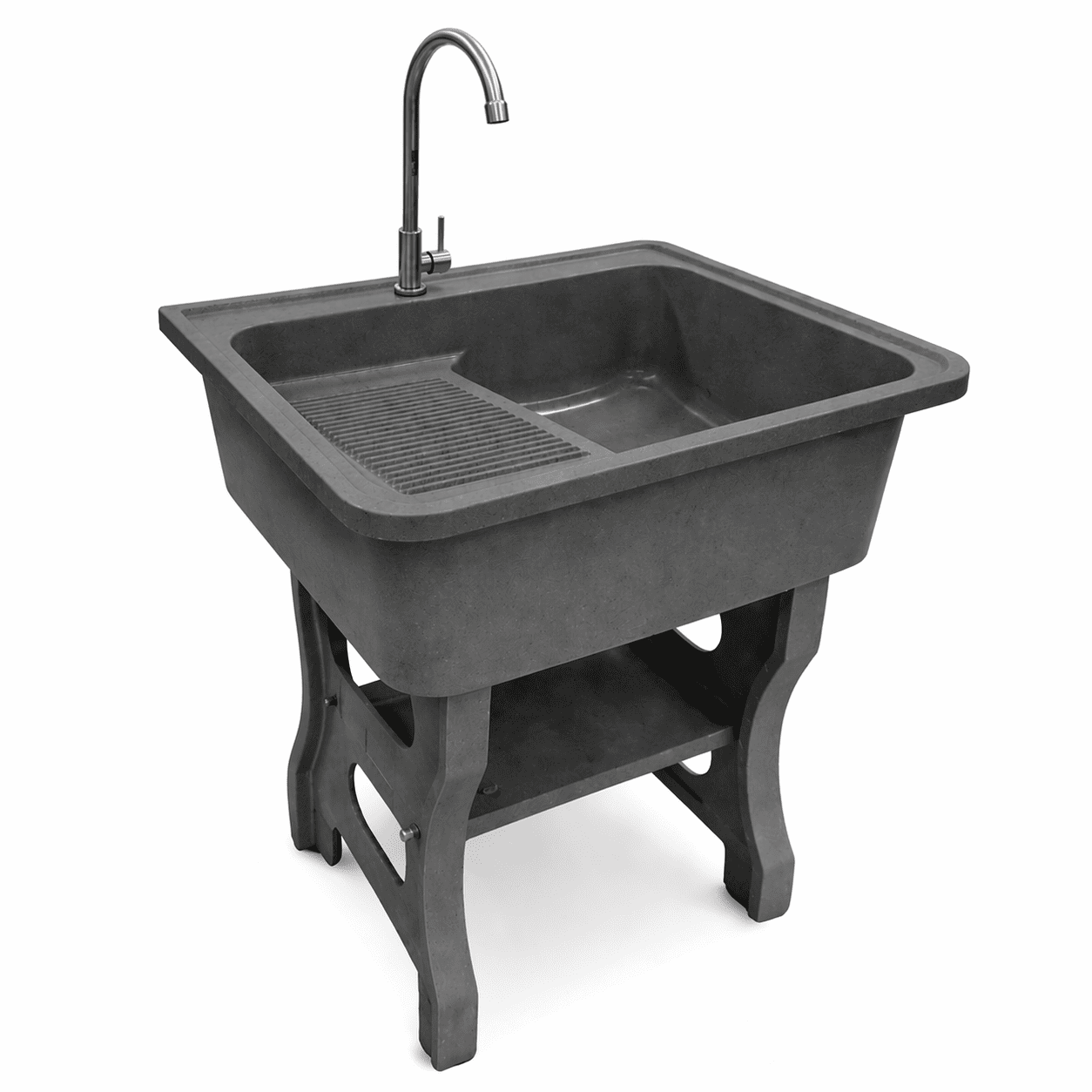 Dinosaur washtub อ่างล้างจานขาตั้ง หินควอตซ์1 หลุม 1 ที่พัก สีSMOKY BLACK Size M *รวมก๊อกน้ำ* 02
