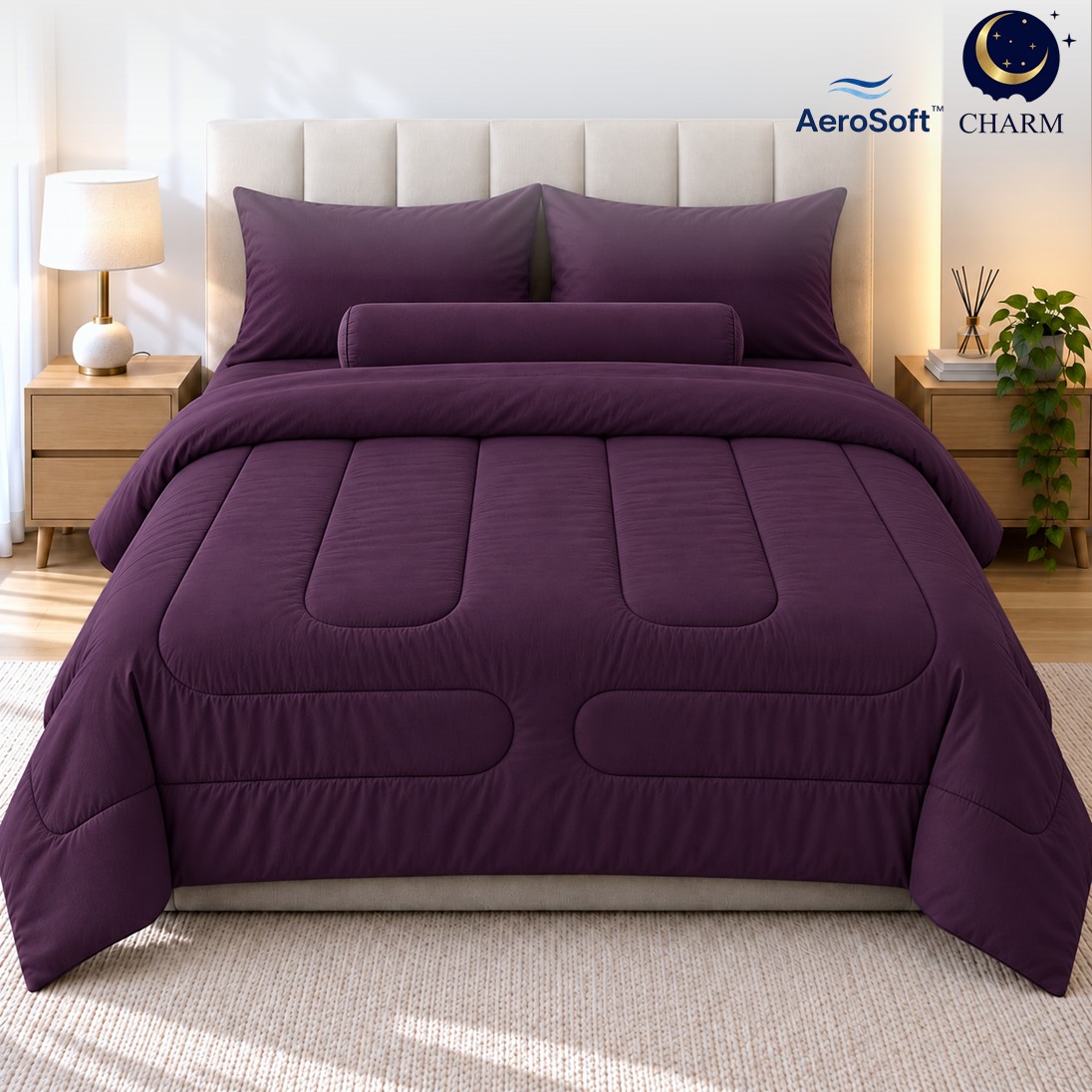 CHARM ชุดผ้าปู รวมนวม CLASSIC COLLECTION สี ROYAL  PURPLE 3.5 ฟุต 4 ชิ้น-1