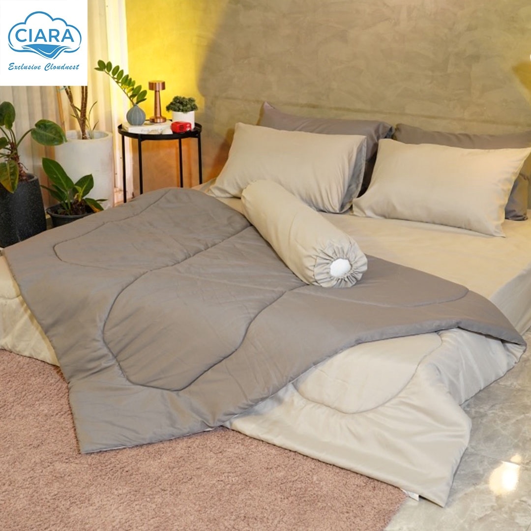 CIARA Bedding ชุดผ้าปูพร้อมผ้าห่มสีทูโทน ขนาด 6 ฟุต สี เทาอ่อน - สีเทาเข้ม 09
