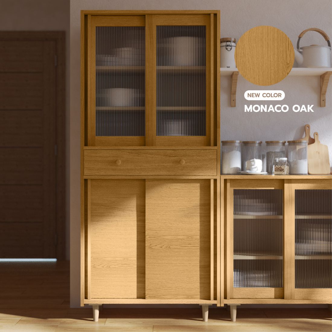 ตู้สูง ขนาด 80 ซม. รุ่น Riku สี Monaco Oak 02