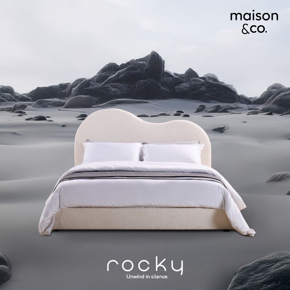 เตียง 5 ฟุต รุ่น ROCKY ผ้าขนแกะขาว สีครีม01