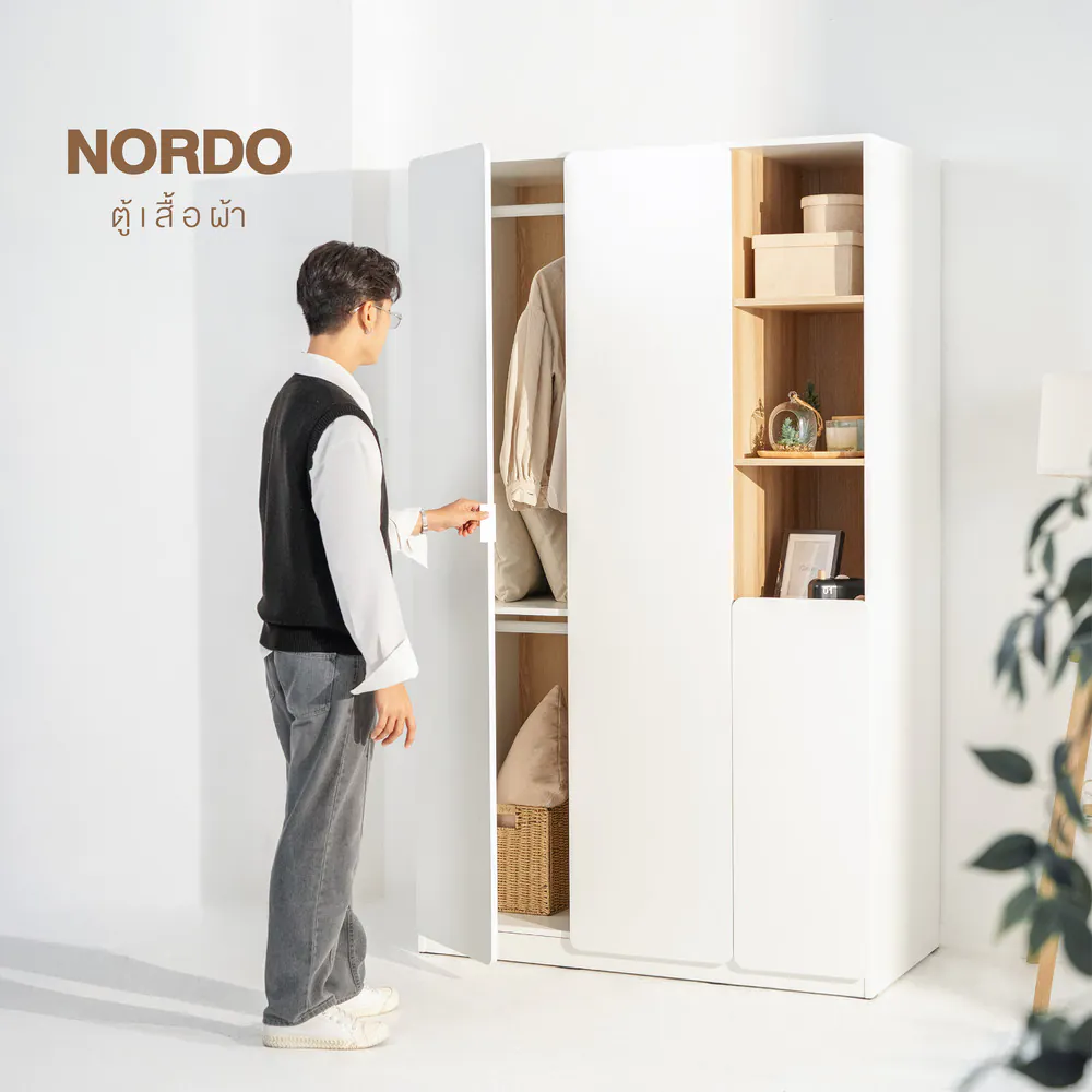 ตู้ผ้าบานเปิด KC-PLAY รุ่น NORDO/120 cm. สีลินเบิร์ก-ขาว1