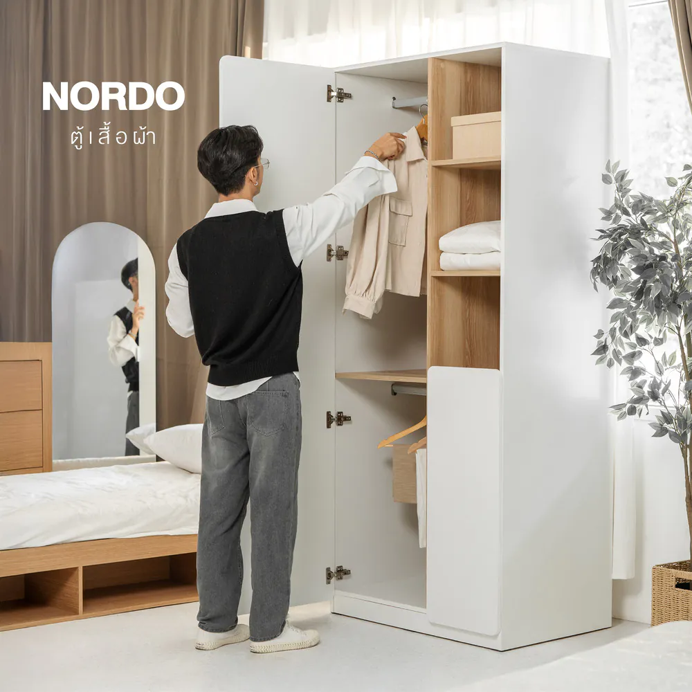 ตู้ผ้าบานเปิด KC-PLAY รุ่น NORDO/85 cm. สีลินเบิร์ก-ขาว1