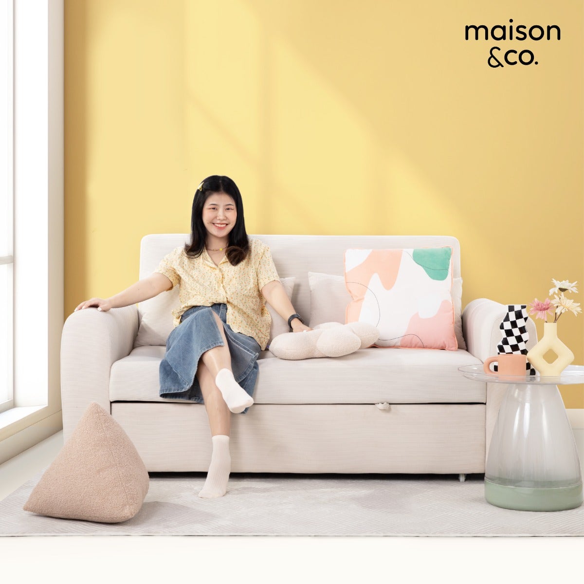 โซฟาเบด BUTTER ผ้าลูกฟูก สีครีม1