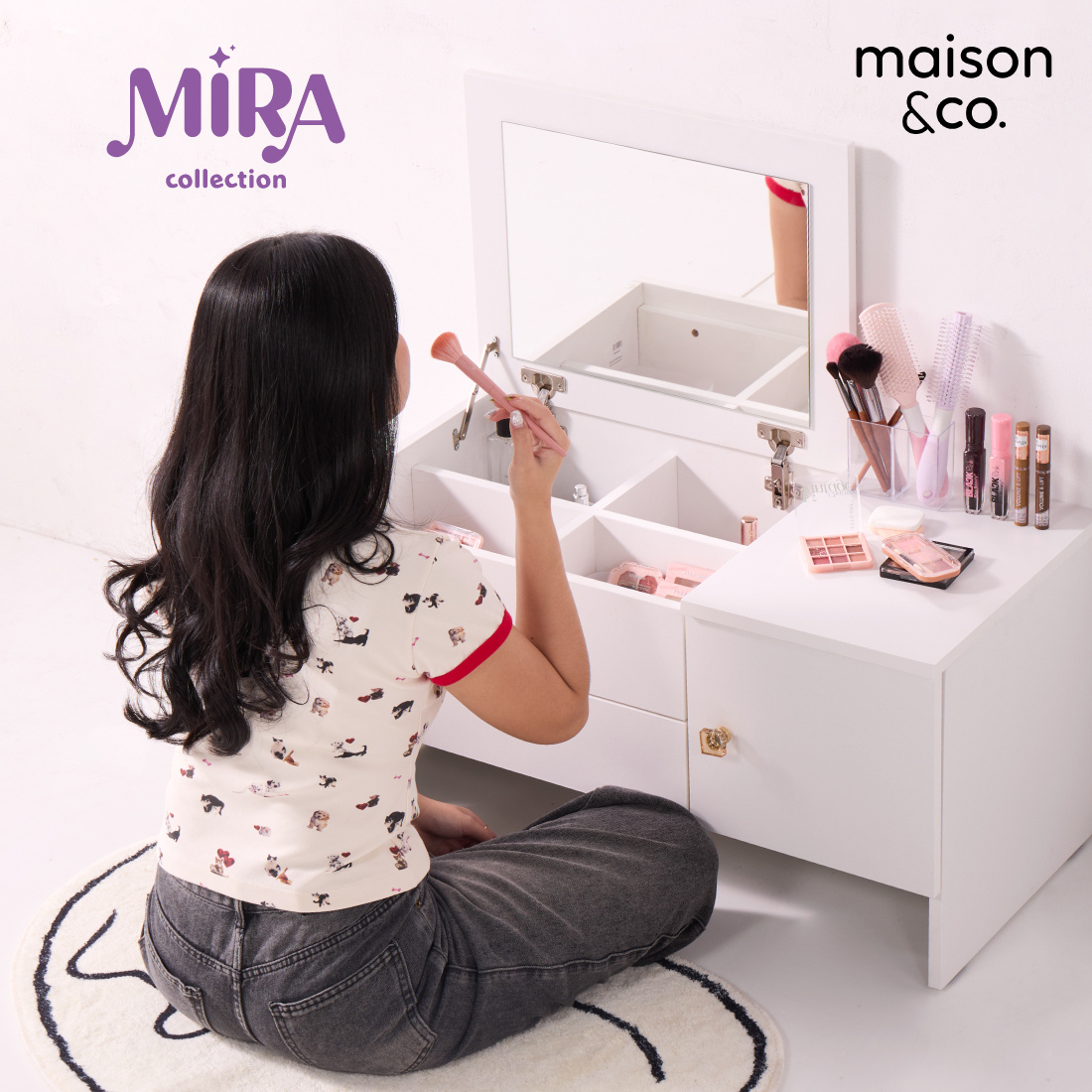 โต๊ะเครื่องแป้งนั่งพื้น / โต๊ะกลาง รุ่น MIRA สีขาว 10
