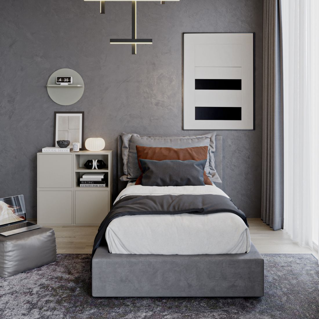 SNOOZE/เตียงBF3.5/ผ้าเทาอ่อน สีเทา 03