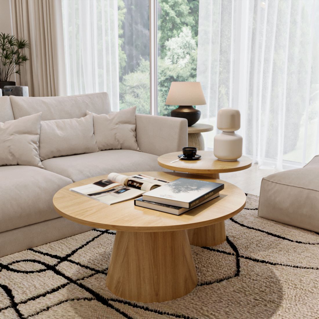 โต๊ะกลางขนาด 80 ซม.รุ่น WEAVER สี Oak Veneer2