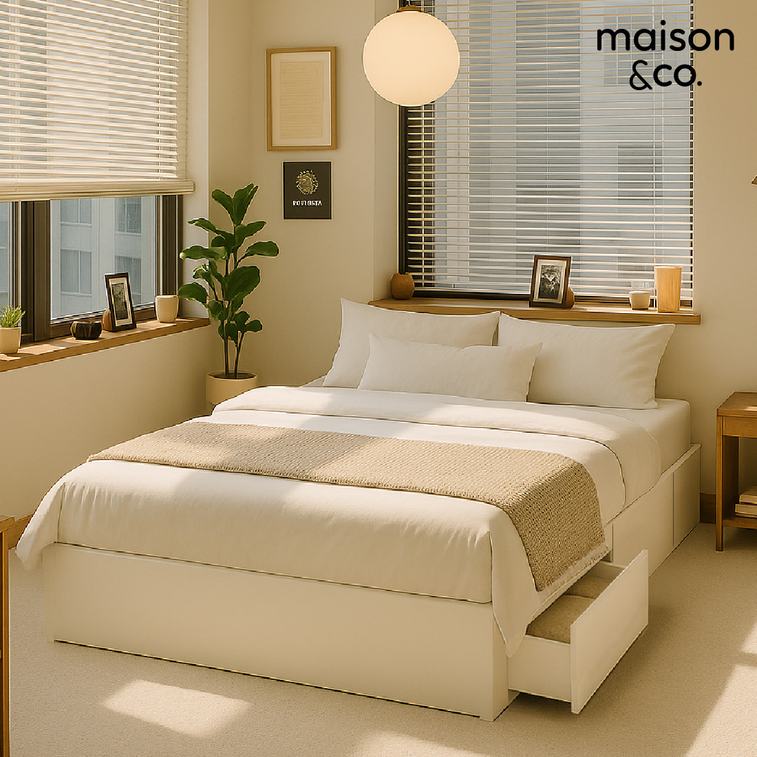 เตียง 2 ลิ้นชัก ขนาด 6 ฟุต รุ่น BASIC สีขาว 03