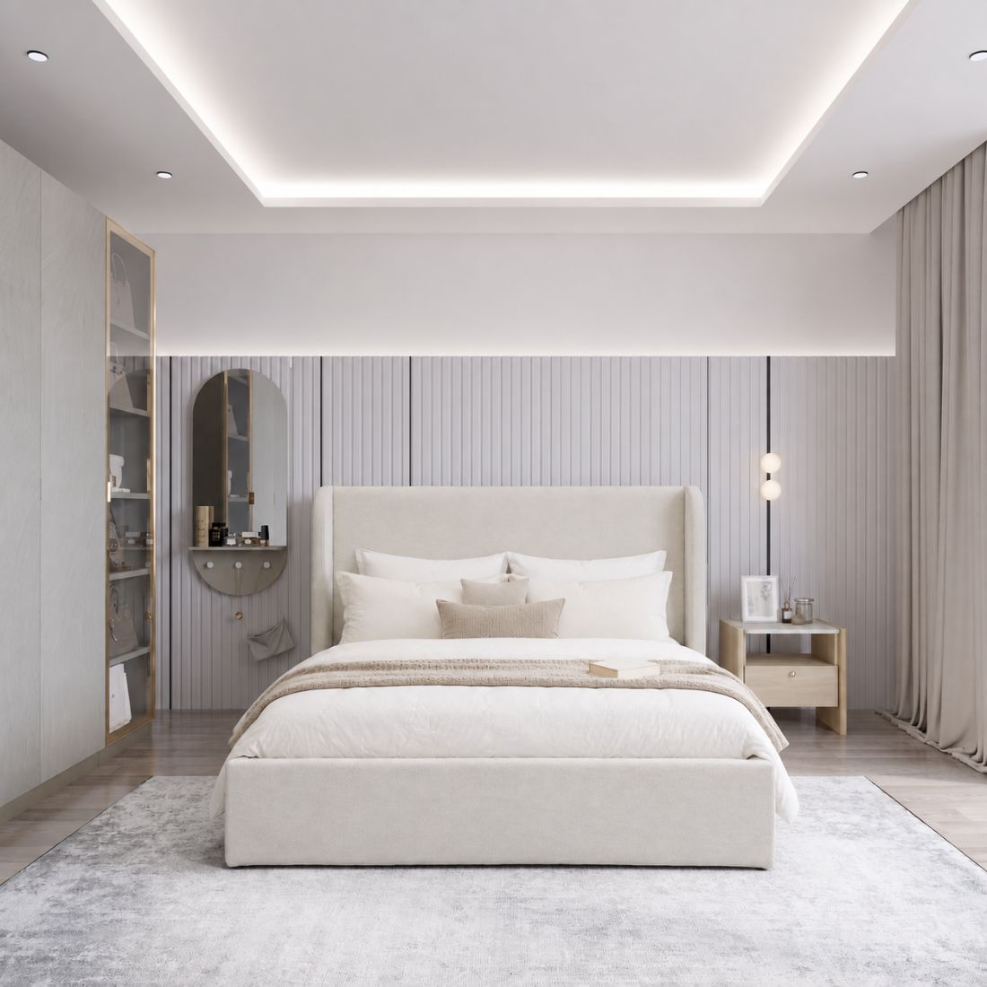 เตียง ขนาด 5 ฟุต รุ่น Mavie#2 (Marestia Collection) สีครีม