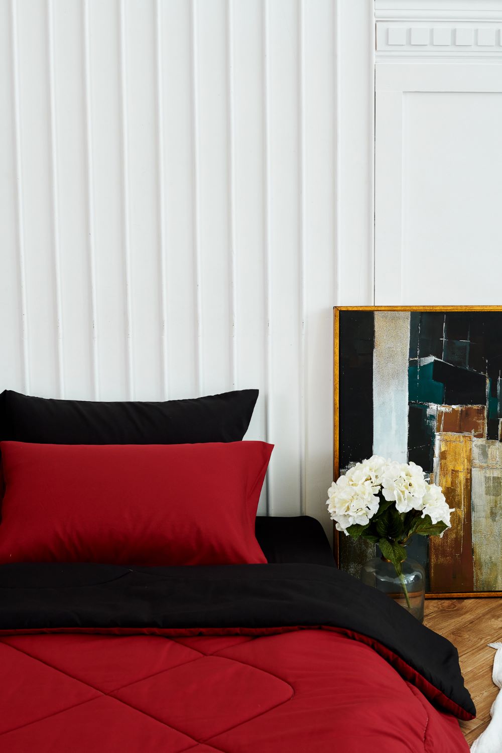 SANTA BEDDING ผ้านวม ขนาด 6 ฟุต สี ดำ / แดง แบบทูโทน