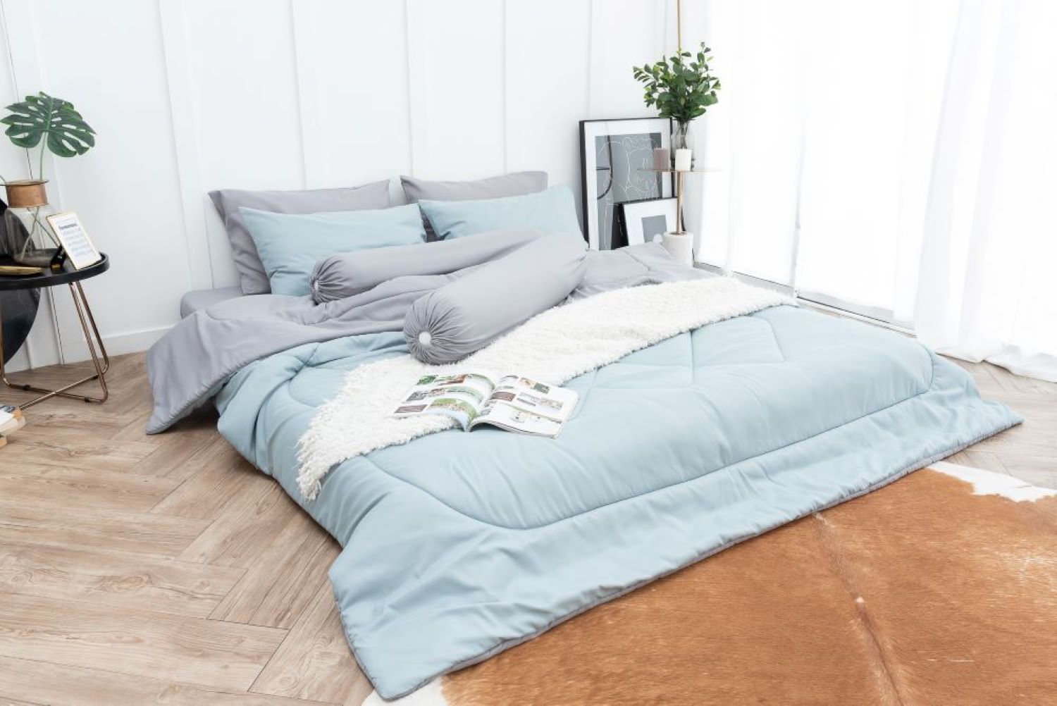 SANTA BEDDING SET ผ้าปู+ผ้าห่มนวม 3.5 ฟุต สีเทา -ฟ้า 01 02