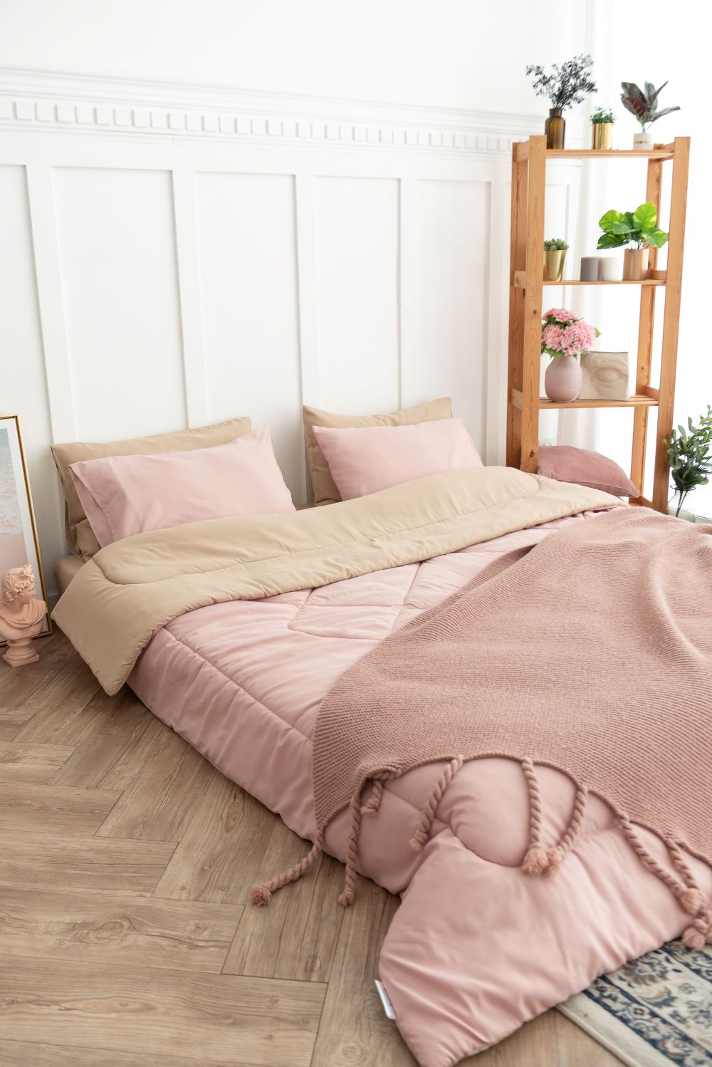 SANTA BEDDING ผ้านวม ขนาด 3.5 ฟุต สี น้ำตาล/ชมพู แบบทูโทน 02