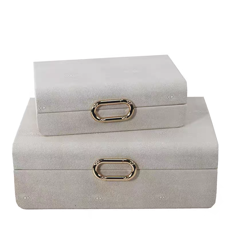 Chiranatda กล่องเก็บเครื่องประดับ 2 ชิ้น กำมะหยี่ สีขาว - ทอง-1