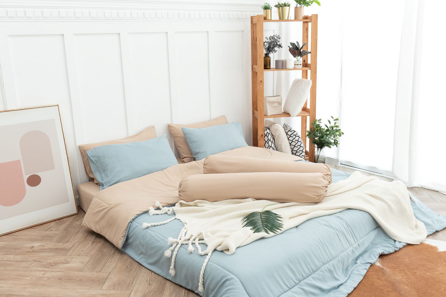 SANTA BEDDING SET ผ้าปู+ผ้าห่มนวม 3.5 ฟุต สีน้ำตาล -น้ำตาล/ฟ้า01