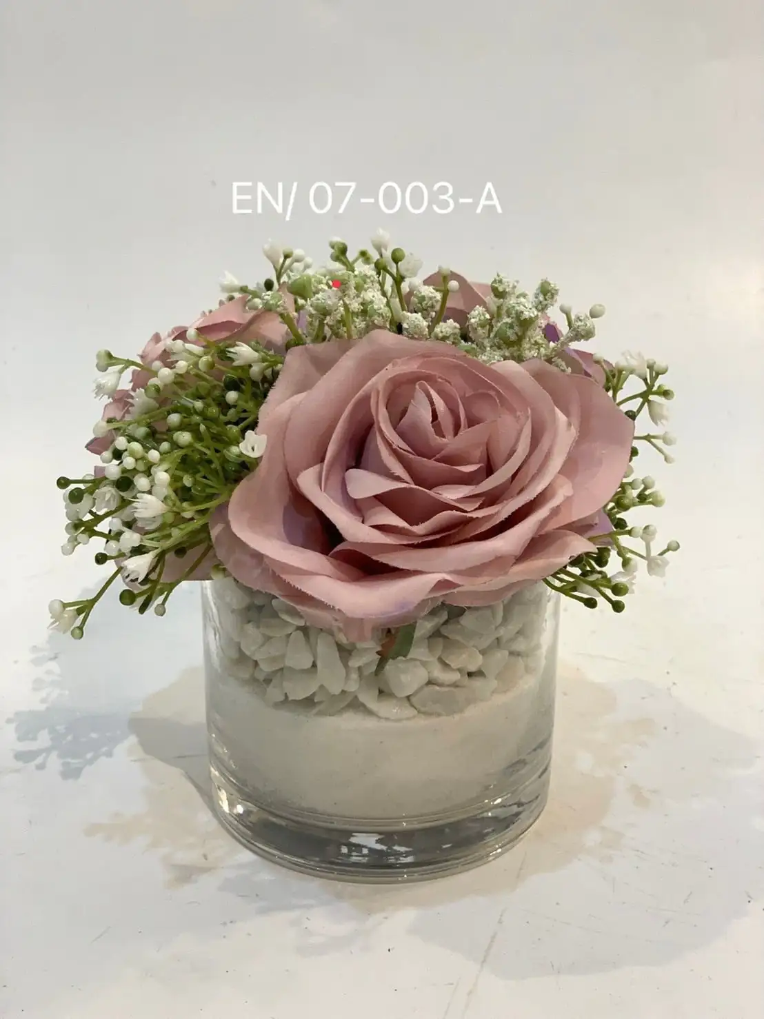 8@NINE ต้นไม้ปลอม EN/07-005-B เซรามิกดำทรงขวดปักกุหลาบผสมใบยูคา/สีแดง-1