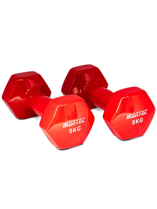 IRONTEC ดัมเบล 5KG (1 คู่) หุ้มยางไวนิล สีแดง 02