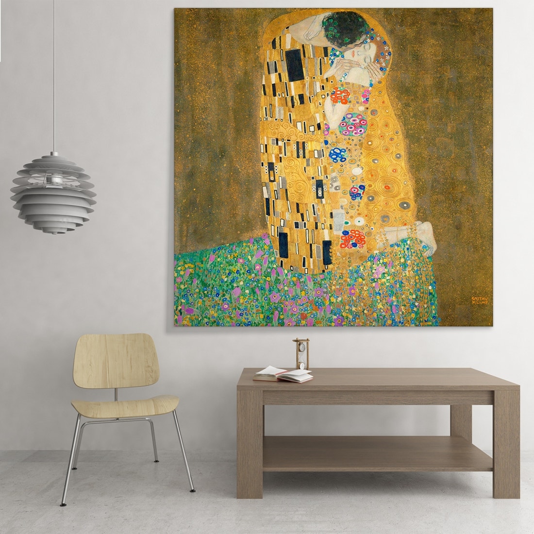 ภาพขึงเฟรมไม้พร้อมแขวน ARTPRINTSIAM - Gustav Klimt - The Kiss (fragment) 80x115cm