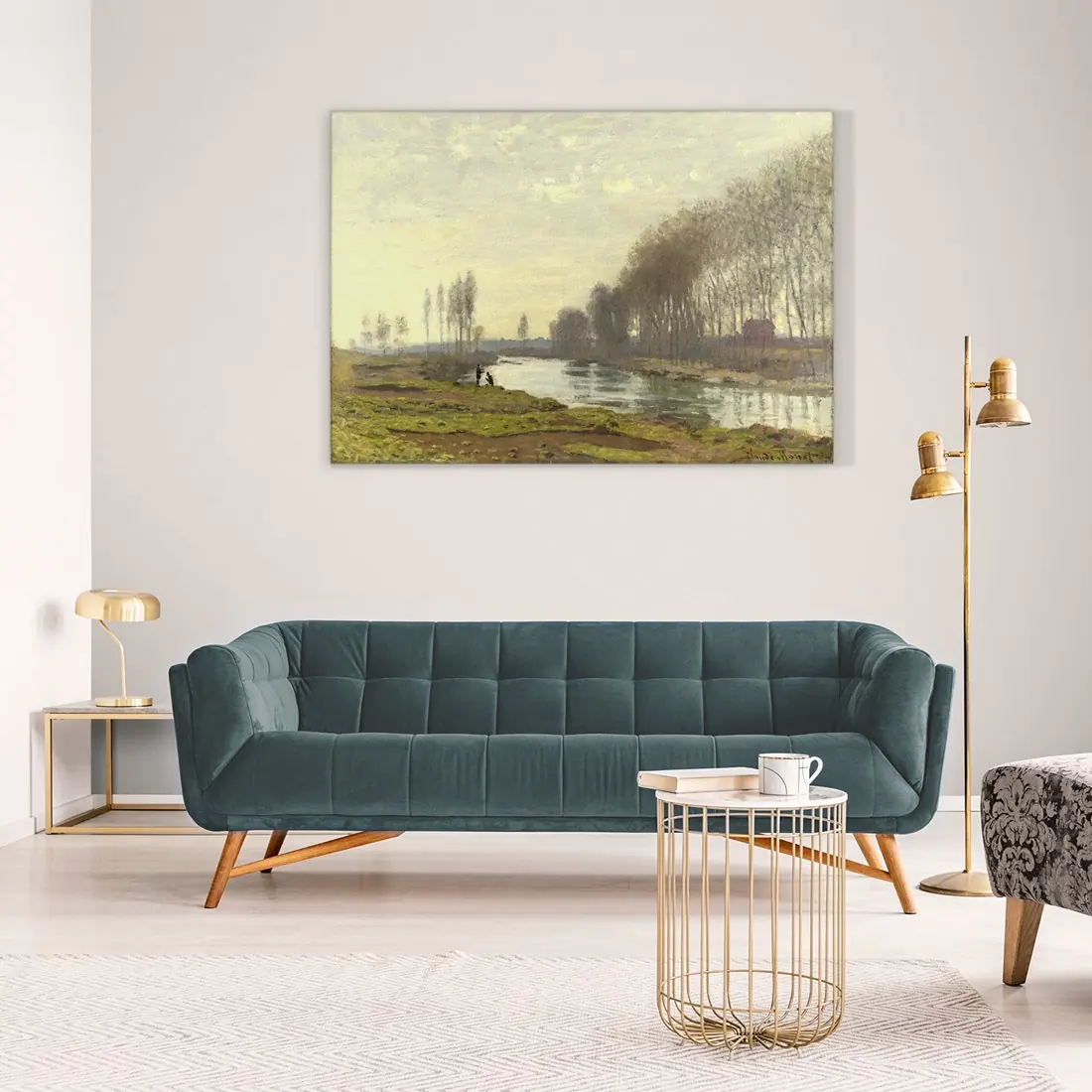 ภาพขึงเฟรมไม้พร้อมแขวน ARTPRINTSIAM - Monet Claude Oscar - The Petit Bras of the Seine at Argenteuil 80x115cm