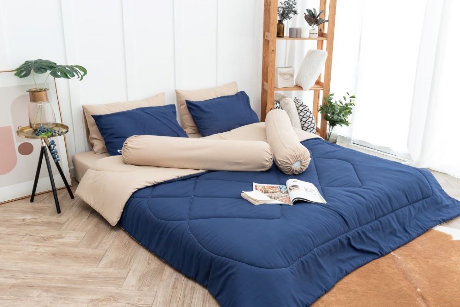 SANTA BEDDING SET 6 ฟุต สีน้ำตาล-น้ำตาล/น้ำเงิน01