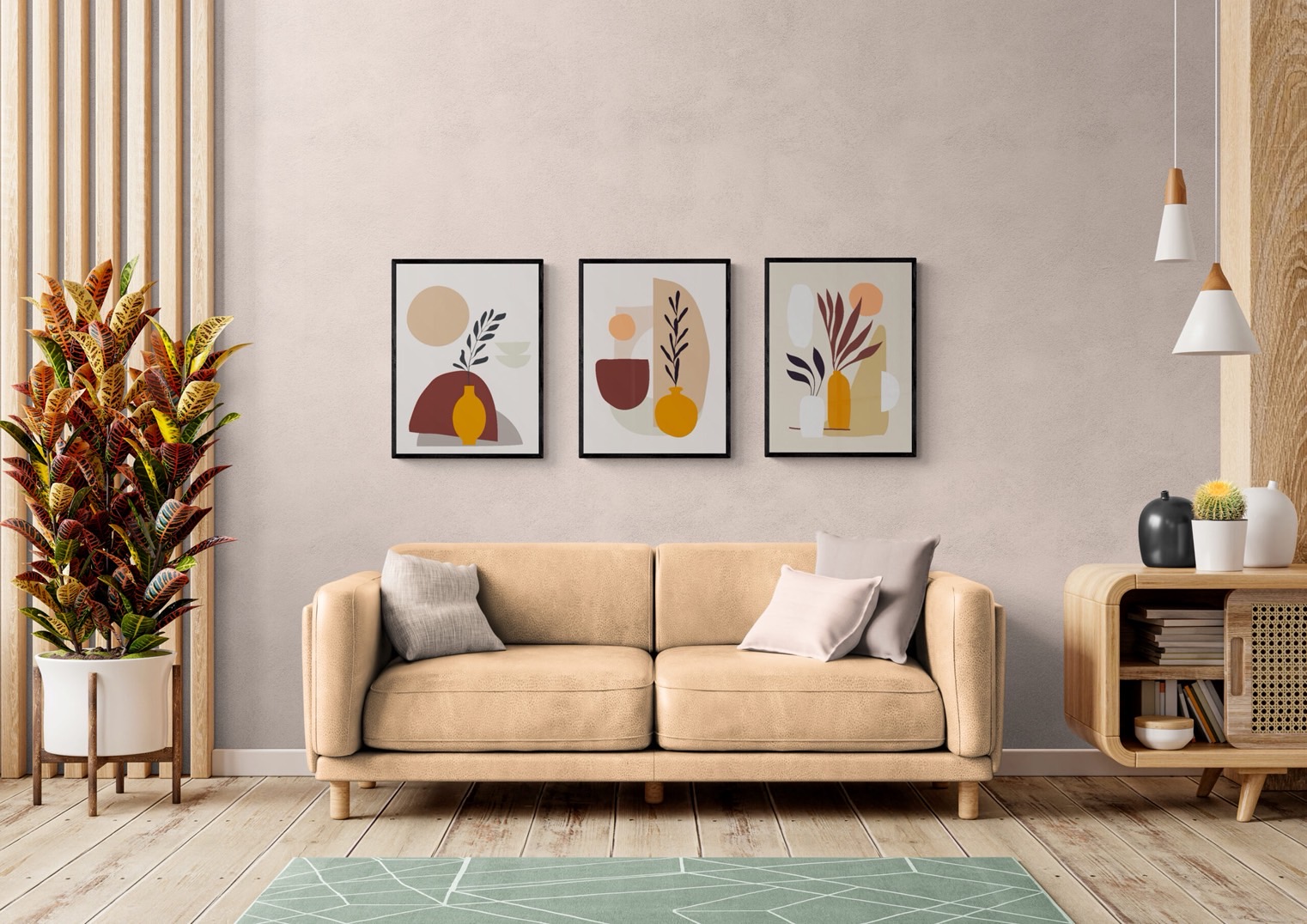 Pennello รูปแต่งบ้านพร้อมกรอบ Geometric Art Set 3 รูป-1