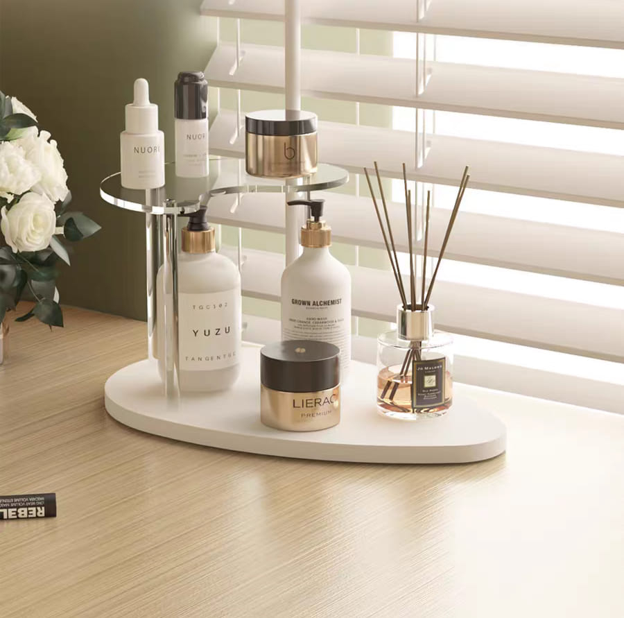 Chiranatda ชั้นวางจัดเก็บเครื่องสำอาง สีขาว - โปร่งใส-1