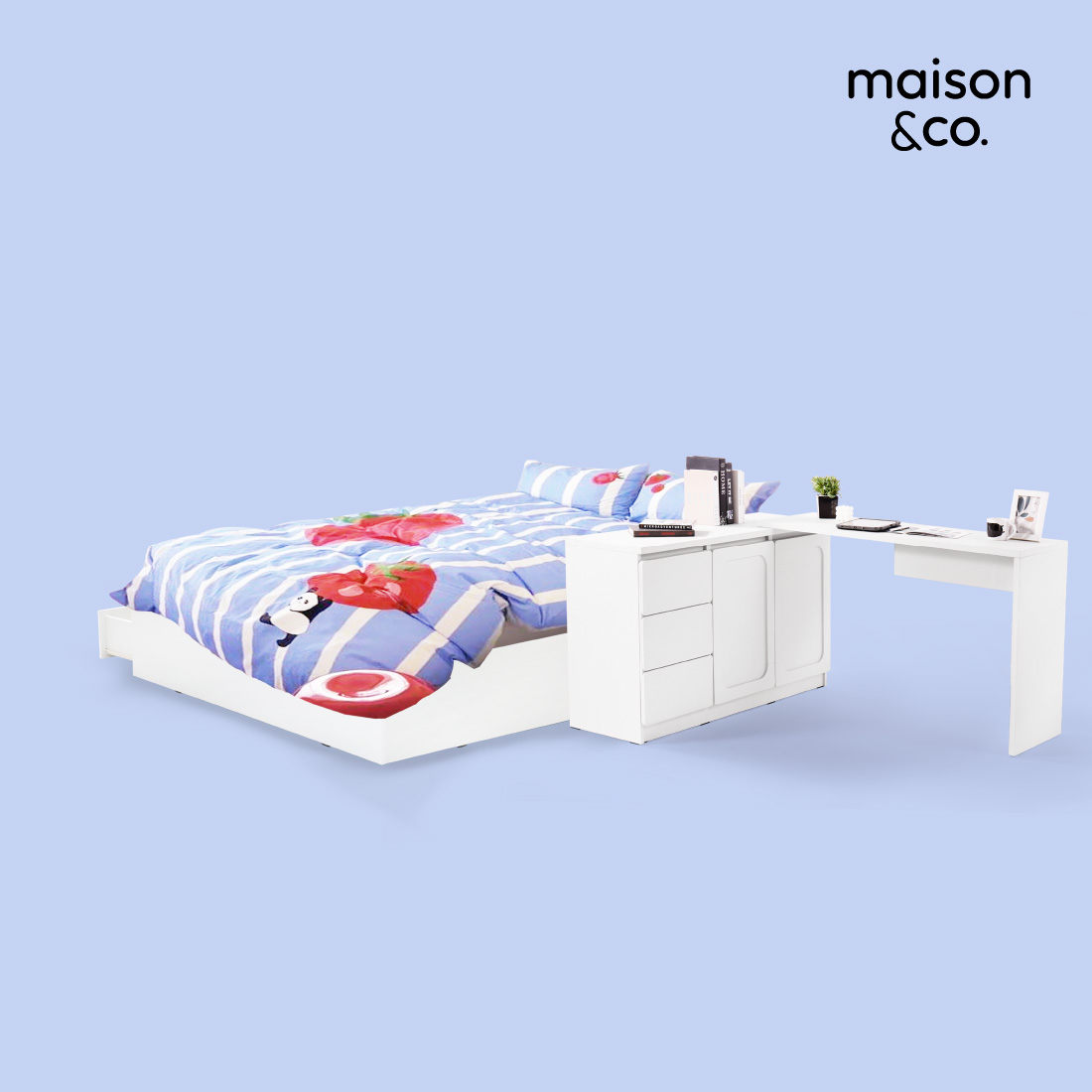 ชุดห้องนอน เตียง 5 ฟุต รุ่น Basic & โต๊ะอเนกประสงค์ รุ่น Solla  สีขาว01