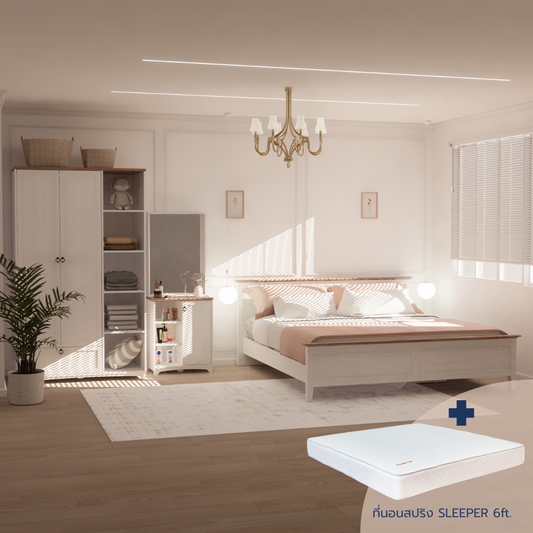 ชุดห้องนอน ขนาด 6 ฟุต รุ่น Ganso สีขาว พร้อมที่นอน รุ่น SLEEPER1