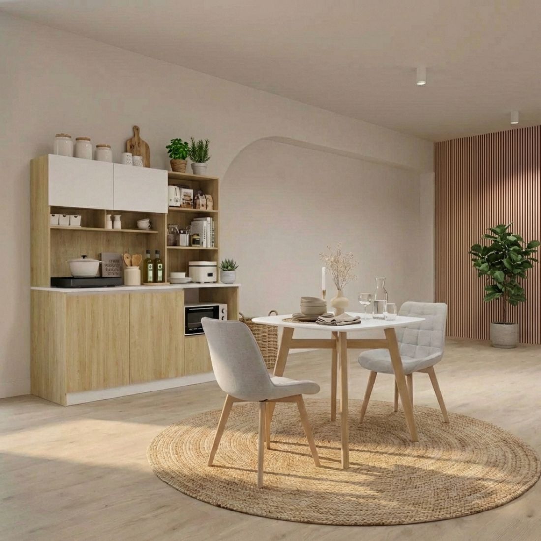 ชุดตู้เก็บของ รุ่น Kitchin & โต๊ะอาหาร รุ่น Janora  & เก้าอี้รุ่น Yaper x2 สีไม้อ่อน4