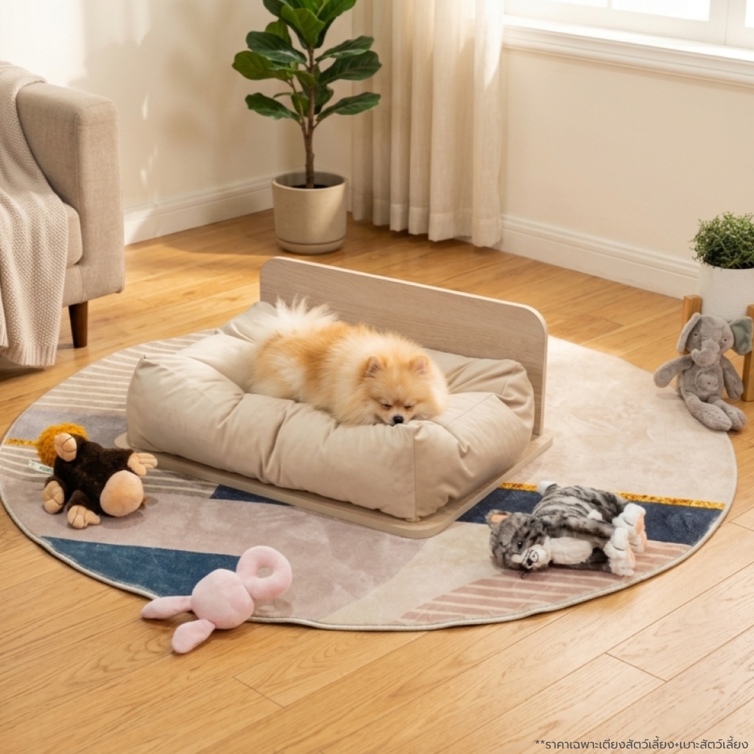เตียงสัตว์เลี้ยง รุ่น GUFFY B-01 & เบาะสัตว์เลี้ยง RIKKIE สีครีม1