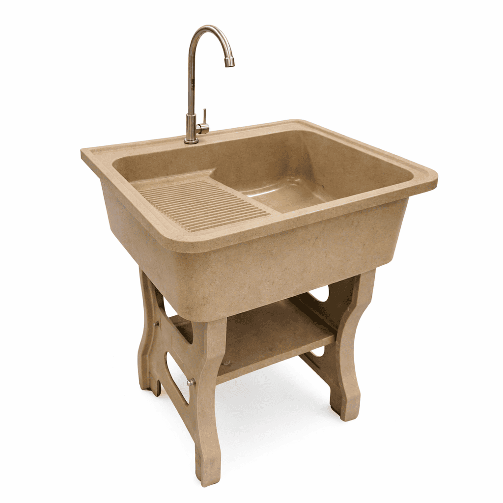 Dinosaur washtub อ่างล้างจานขาตั้ง หินควอตซ์ 1 หลุม  1 ที่พัก สี sand Size M-1