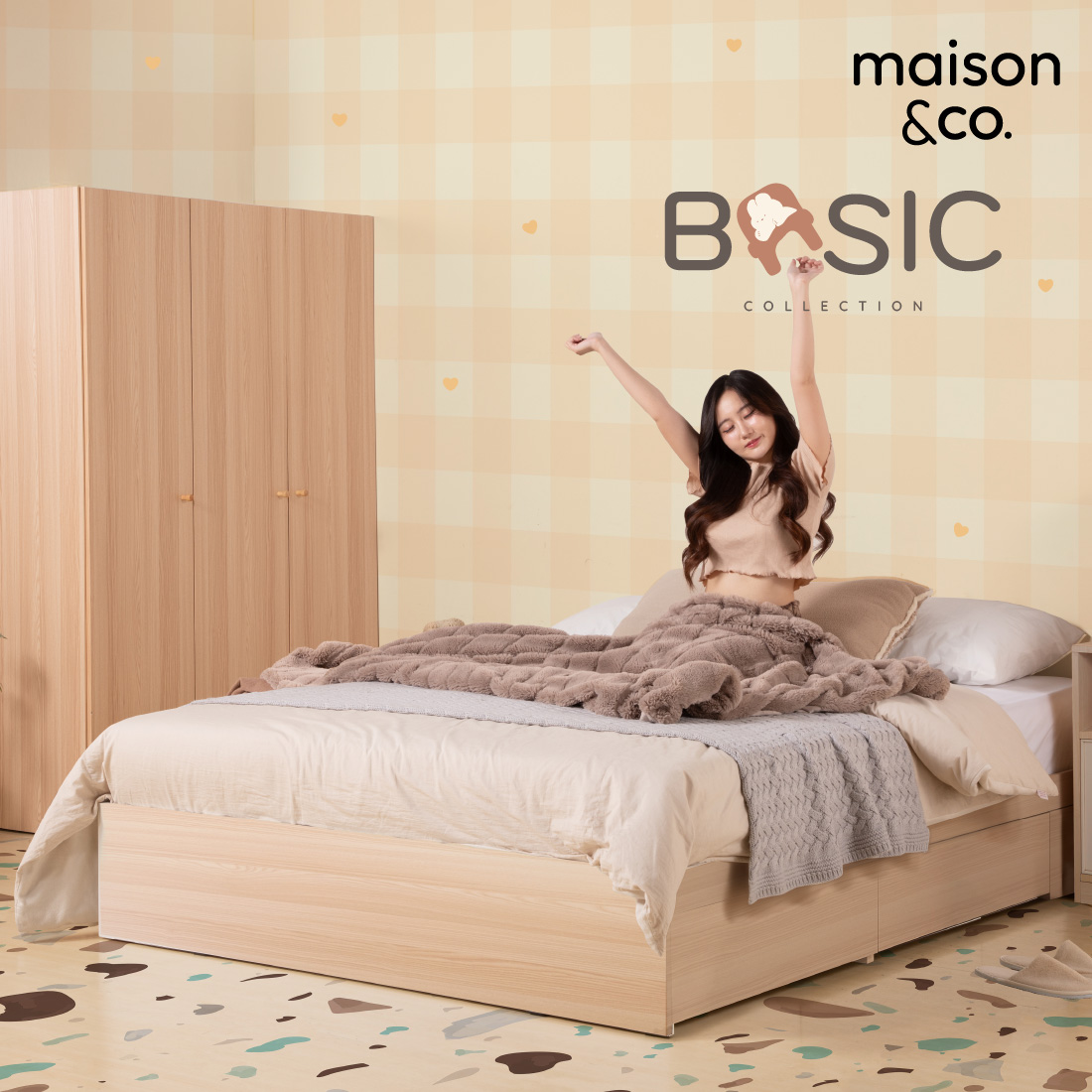 ชุดห้องนอน เตียง 6 ฟุต รุ่น Basic & ตู้เสื้อผ้าบานเปิด 120 ซม. รุ่น Basic สีโอ๊คอ่อน 02