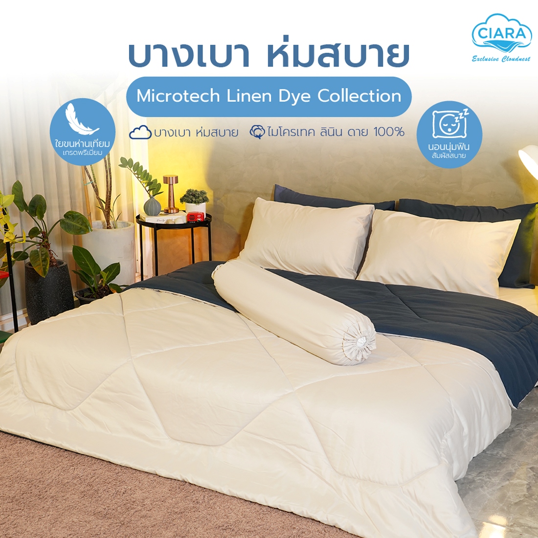 CIARA Bedding ชุดผ้าปูพร้อมผ้านวมสีทูโทน ขนาด 5 ฟุต สี ขาว-น้ำเงิน 02