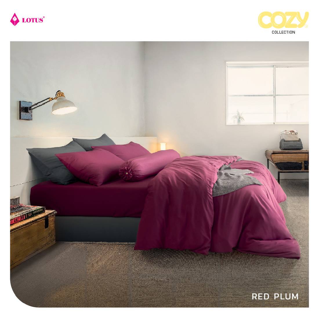 ชุดผ้าปูที่นอน LOTUS COZY RED PLUM ขนาด 6 ฟุต (5ชิ้น)
