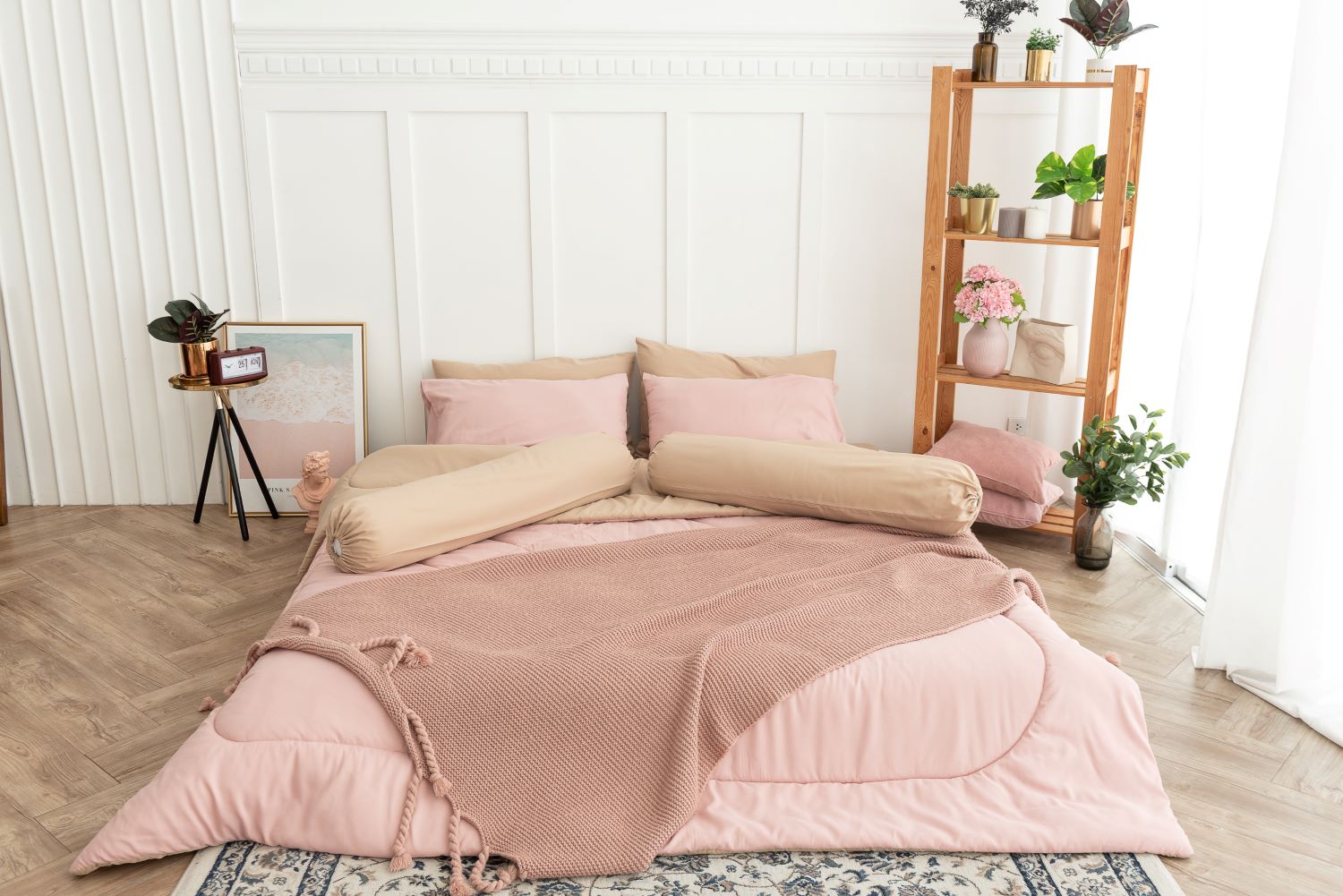 SANTA BEDDING SET ผ้าปู+ผ้าห่มนวม 6 ฟุต สี น้ำตาล -น้ำตาล/ชมพู01