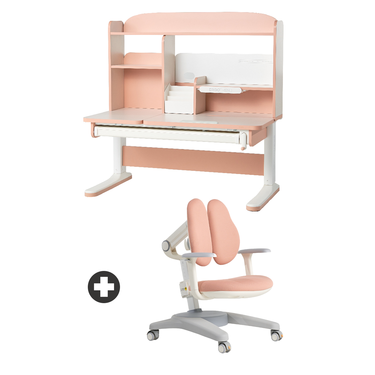 Library Desk โต๊ะเด็กปรับระดับสีชมพู คู่กับ Wisdom Chair เก้าอี้เพื่อสุขภาพเด็ก ErgotrendKidsสีชมพู