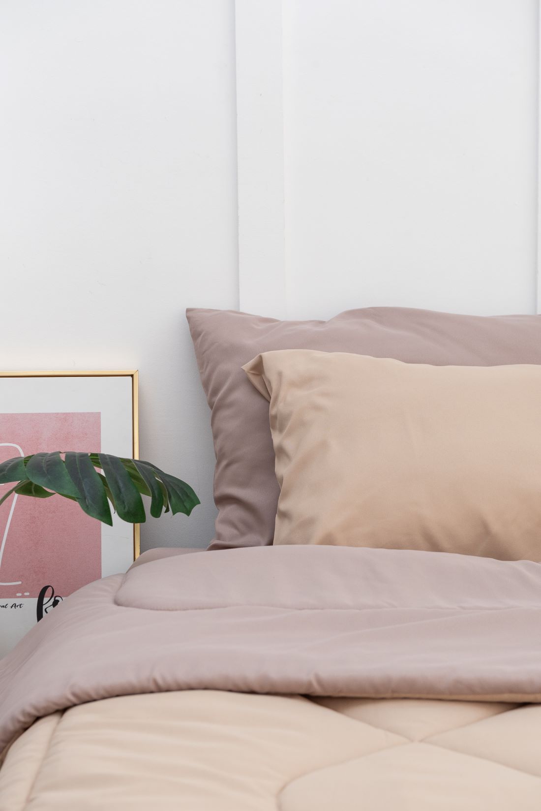 SANTA BEDDING ผ้านวม ขนาด 6 ฟุต สี ครีม/น้ำตาล แบบทูโทน