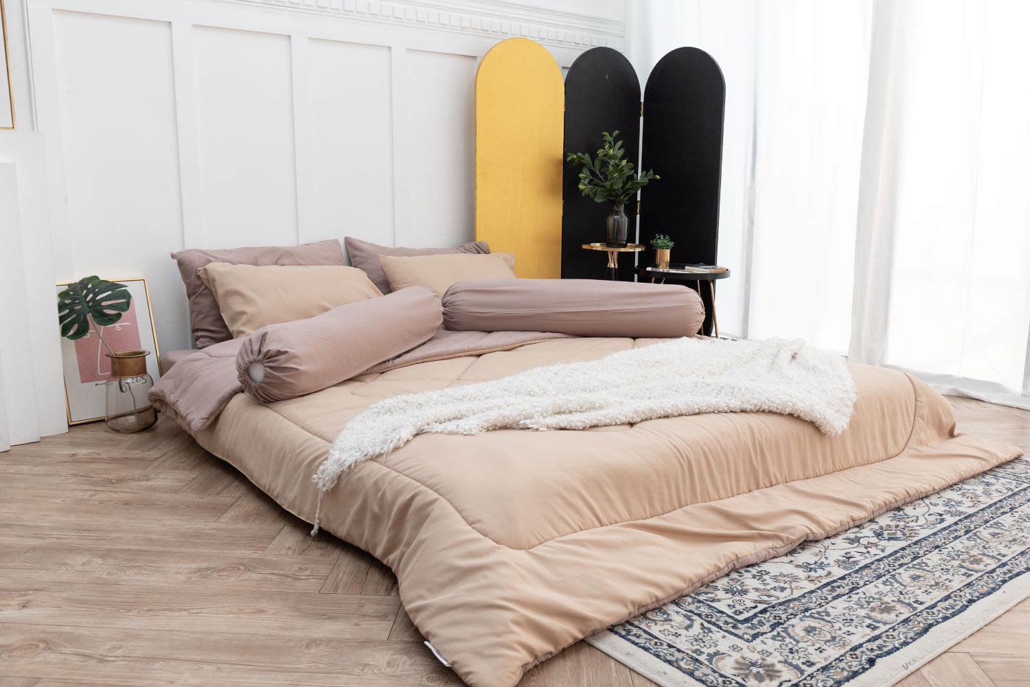 SANTA BEDDING SET ผ้าปู+ผ้าห่มนวม 6 ฟุต สี ครีม - ครีม/น้ำตาล 01