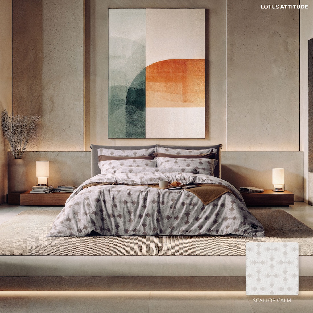 ชุดเครื่องนอน LOTUS  NORDEN ELEMENTS : SCALLOP CALM พร้อมผ้านวม 5 ฟุต (6ชิ้น)