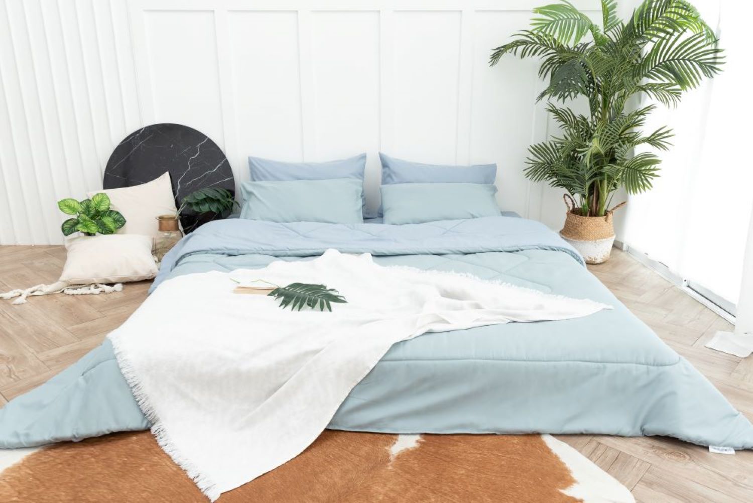 SANTA BEDDING SET ผ้าปู+ผ้าห่มนวม 6 ฟุต ฟ้า-ฟ้า/เขียว 01