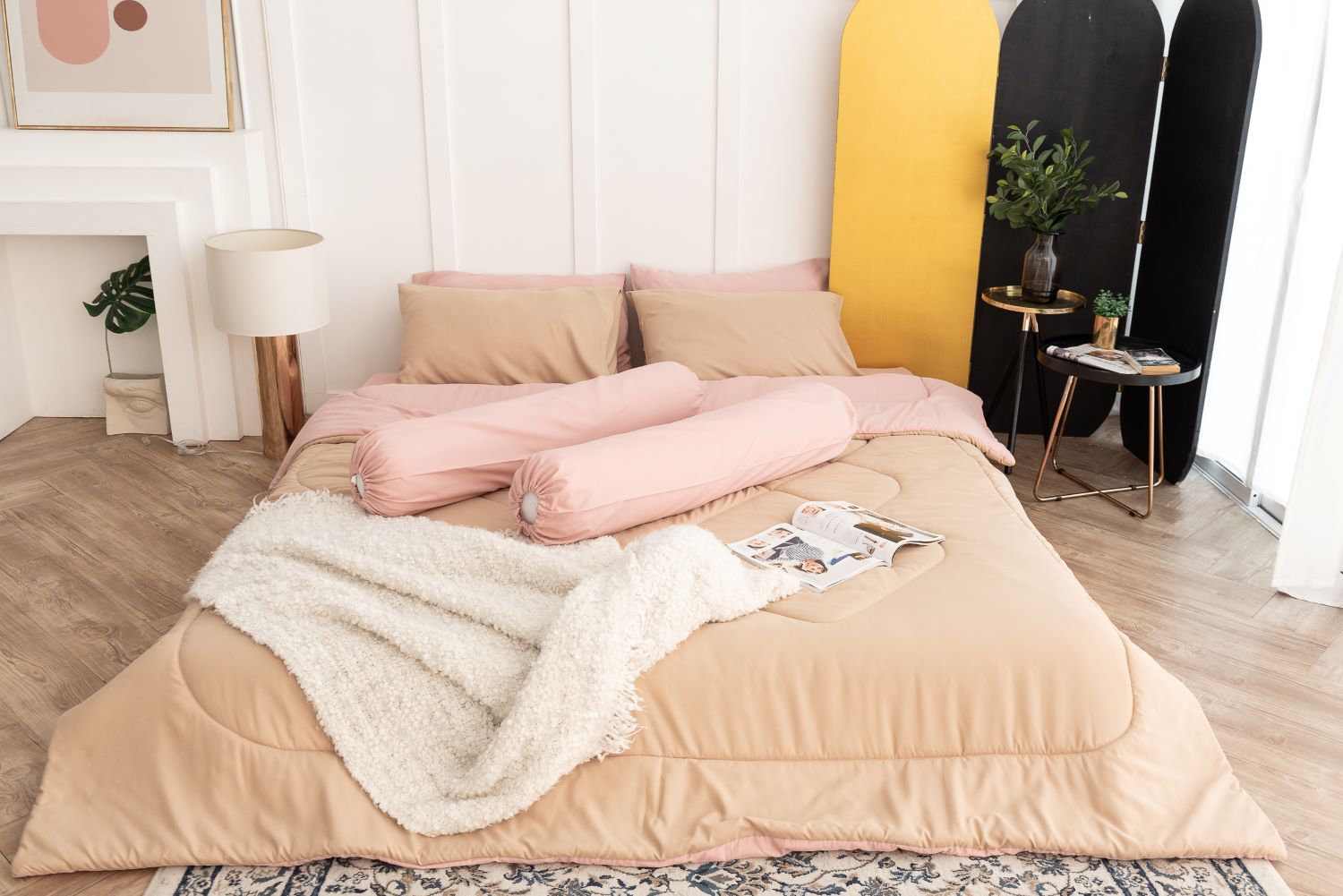SANTA BEDDING SET ผ้าปู+ผ้าห่มนวม 6 ฟุต สี ชมพู -น้ำตาล/ชมพู02