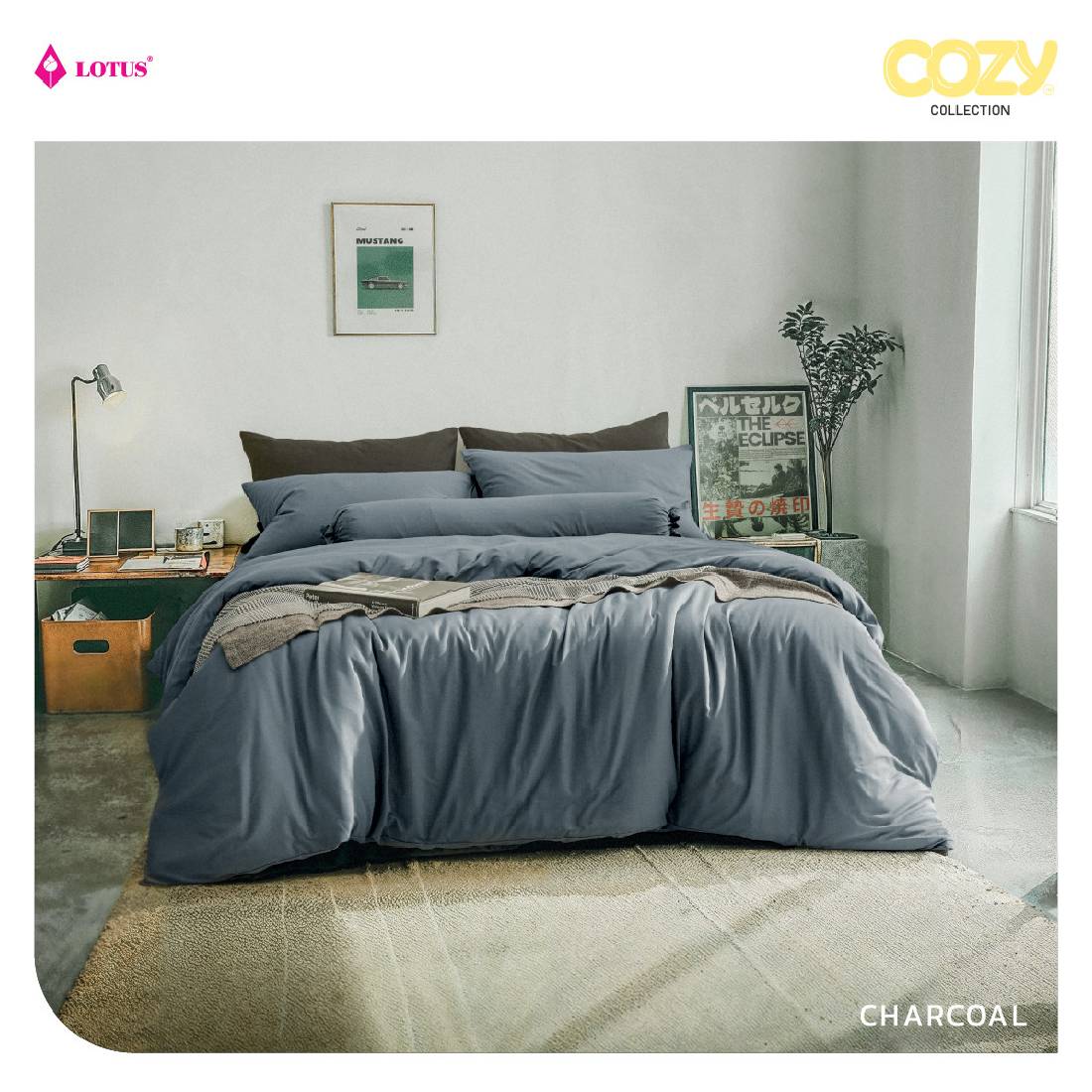 ชุดผ้าปูที่นอน+ผ้านวม LOTUS COZY CHARCOAL ขนาด 3.5 ฟุต (4ชิ้น)