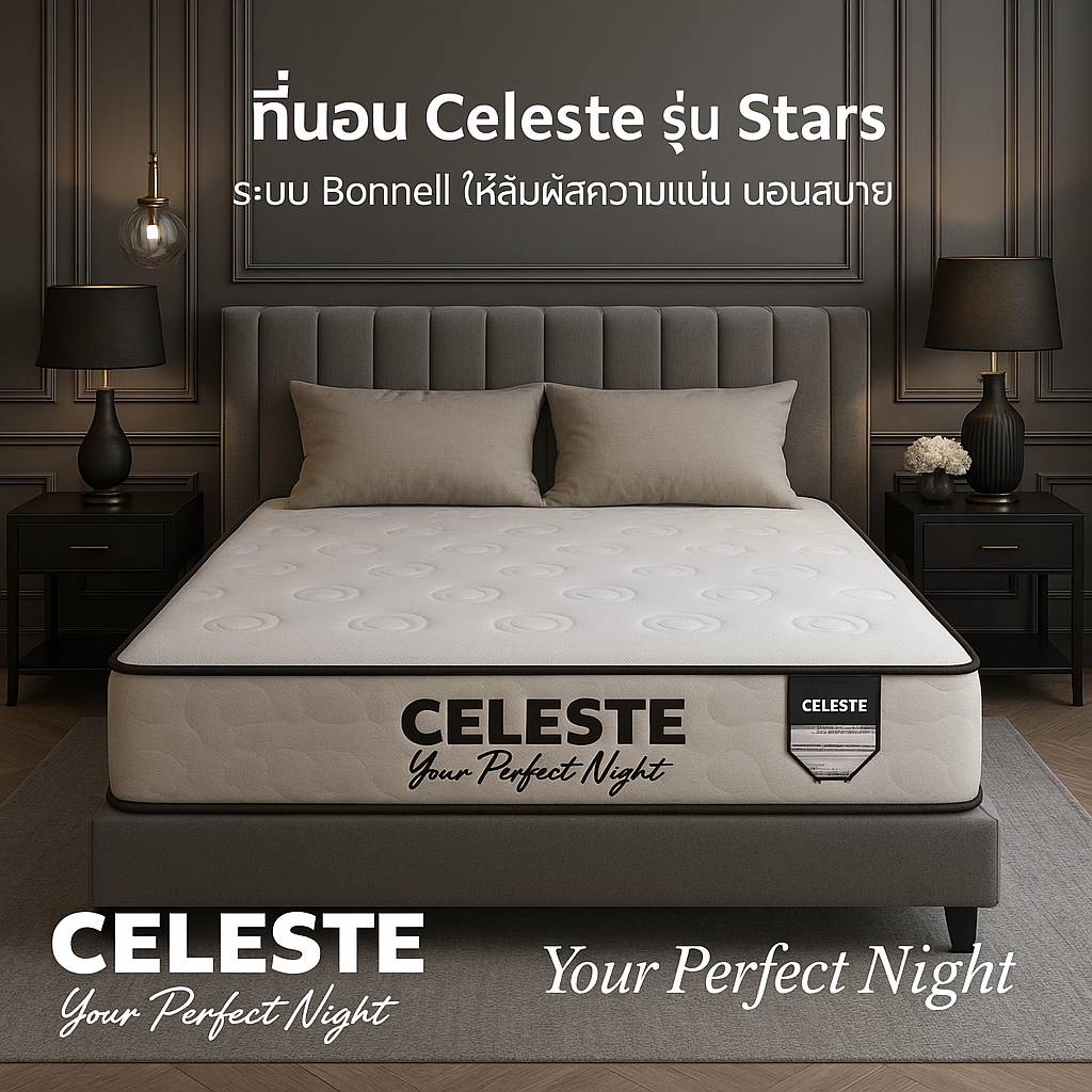 CELESTE ที่นอนสปริง รุ่น STARS 6 ฟุต แถมหมอนหนุน SANTA15D.2 ใบ