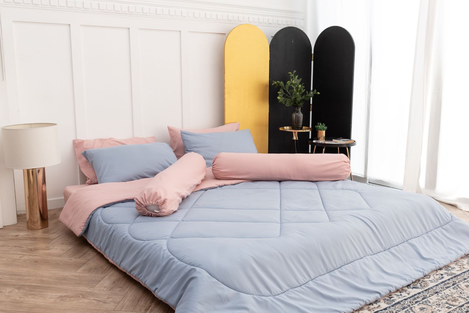 SANTA BEDDING SET ผ้าปู +ผ้าห่มนวม 6 ฟุต สีชมพู - ชมพู/ฟ้า 02