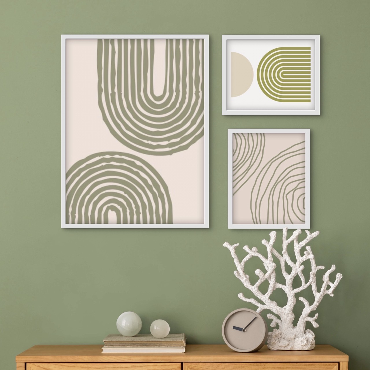 Pennello รูปแต่งบ้านพร้อมกรอบ Geometric Art Set Green 3 รูป-1
