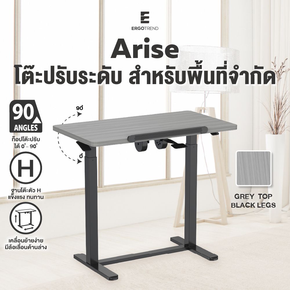 ARISE Height Adjustable Desk 88x50x66-103CM Wooden Grey-Black