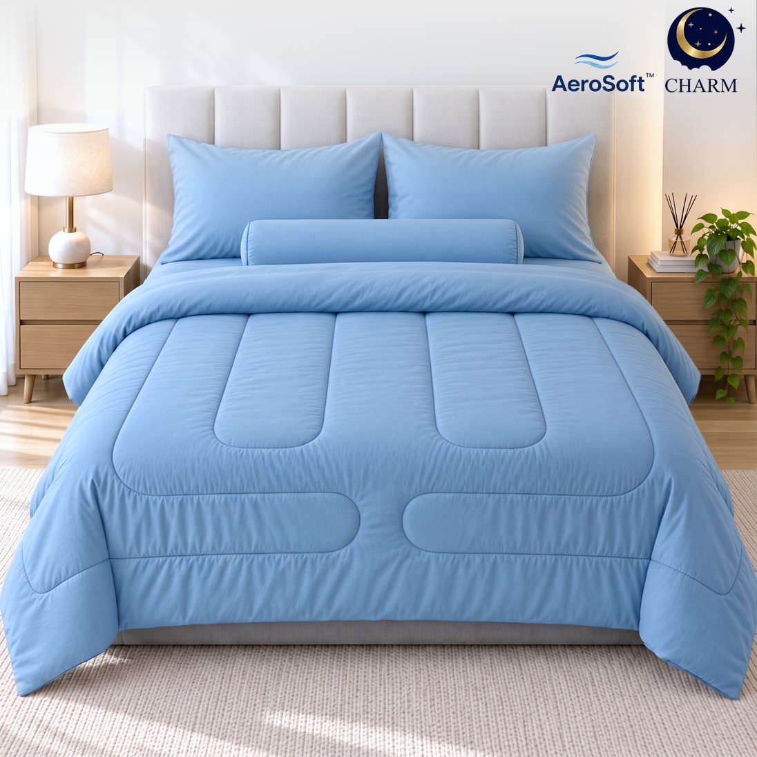 CHARM ชุดผ้าปู รวมนวม CLASSIC COLLECTION สี OCEAN BLUE 3.5 ฟุต 4 ชิ้น-1
