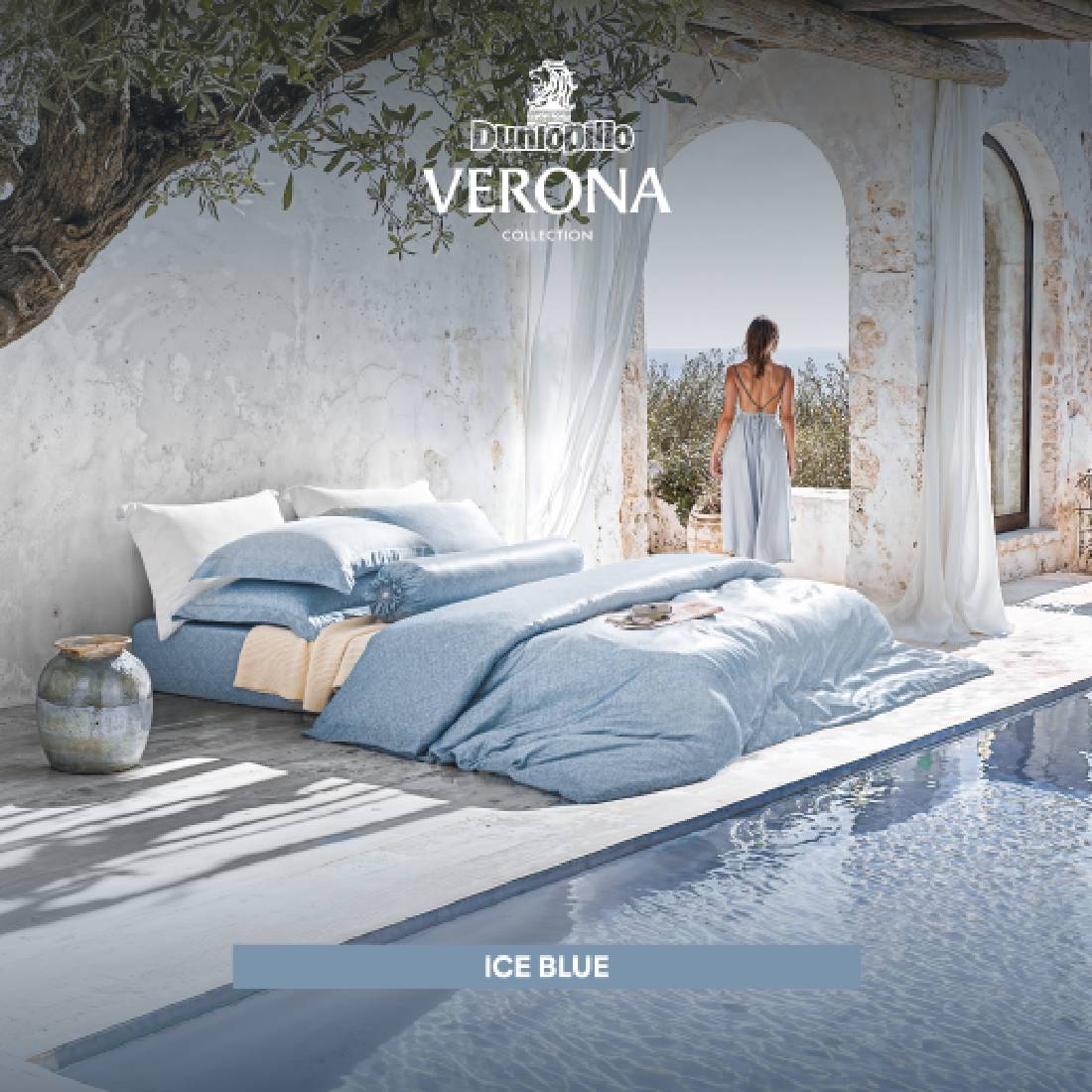 ชุดผ้าปู +นวม Dunlopillo 3.5 ฟุต 4 ชิ้น VERONA VRN-02 (ICE BLUE)