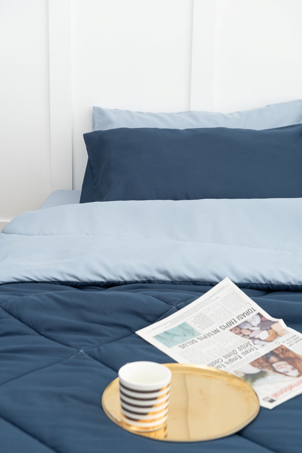SANTA BEDDING ผ้านวม ขนาด 6ฟุต สี ฟ้า/กรม 01 แบบทูโทน