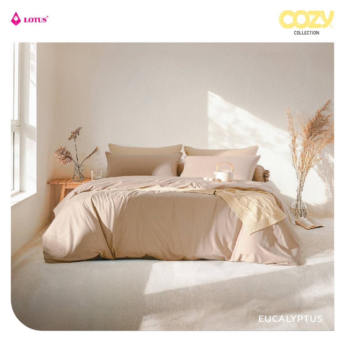 ชุดผ้าปูที่นอน+ผ้านวม LOTUS COZY EUCALYPTUS ขนาด 5 ฟุต (6ชิ้น)