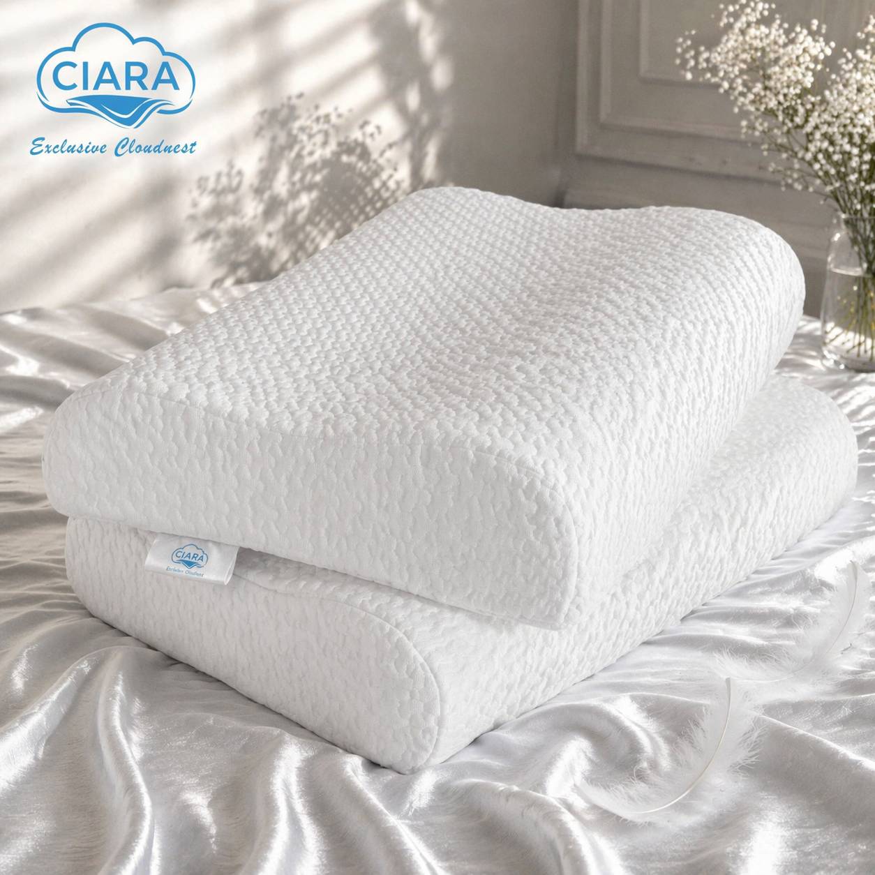 CIARA Bedding หมอนคอนทัวร์ ผ้าเย็น ขาว ขนาด 19*29